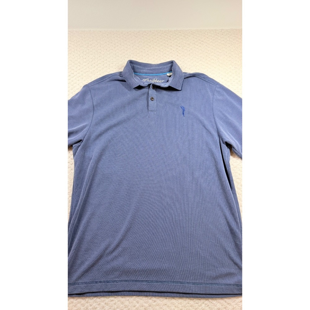 Caribbean Mens Blue Modal Blend textured Short Sleeve Polo Shirt Size M